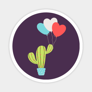 Cactus with heart love balloons Magnet